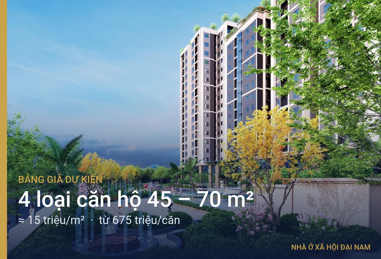 Bảng giá dự kiến 4 loại căn hộ